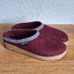 Haflinger Grizzly Braid Clog Slippers Womens 39 8 Burgundy Wool Shoes Bordeaux